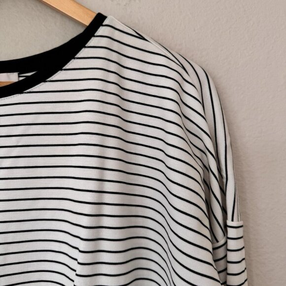 Loft Womans Size Small Pullover White Black Striped Long Sleeve Shirt - Picture 2 of 7